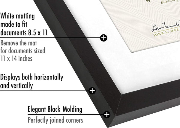 11X14 Diploma Frame with Shatter-Resistant Glass - Use as 8.5X11 Frame with Mat or Display 11X14 Documents without Mat - Certificate Frames with Engineered Wood for Wall Display - Black3