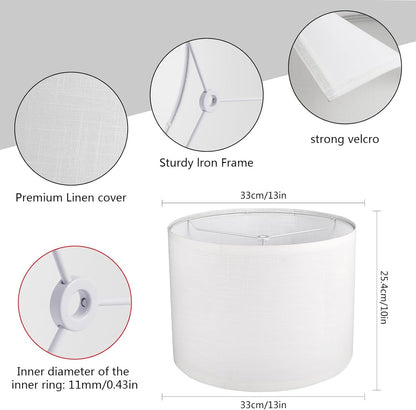 White Lamp Shade, Drum Lamp Shade for Table Lamps Floor Lamp, 13" Top X 13" Bottom X 10" High White Large Line Fabric Lamp Shade, Easy Assembly Replacement Lampshade3