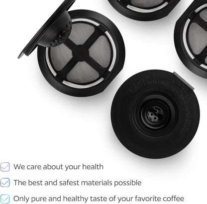 4 Black Reusable K Cups for Keurig Coffee Makers - Compatible with K-Express, K-Elite, K-Select, K-Classic, K-Mini, K-Compact4