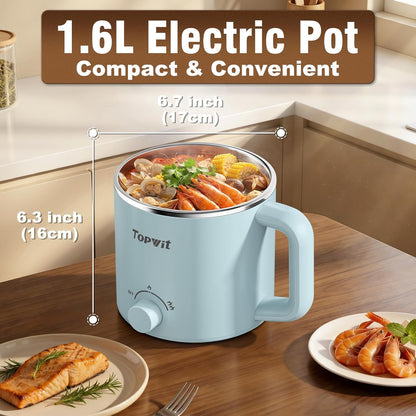 1.6L Electric Pot, Ramen Cooker with 304 Stainless Steel Material | Dual Power Setting, Cooking for Hot Pot, Pasta, Oatmeal, Soup & Egg, Overheat & Boil-Dry Protection, for Dorm & Office3