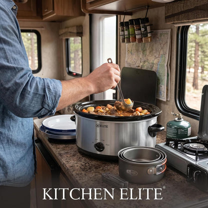 6 Quart Slow Cooker for Large Families, Stainless Steel Crock Pot with 3 Heat Settings, Dishwasher-Safe Ceramic Pot & Tempered Glass Lid6