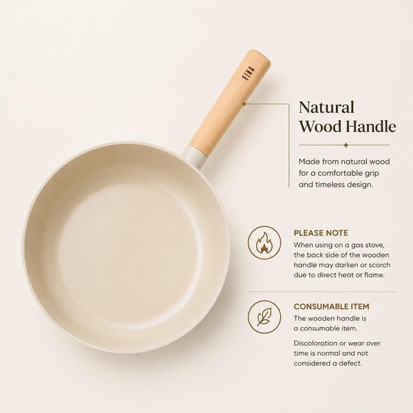 FIKA 10-Inch Nonstick Ceramic Coated Flat Bottom Wok Pan with Natural Wooden Handle, Induction Compatible, Deep Stir Fry Cooking Pan, Made in Korea (26Cm)10