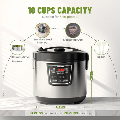 20 Cup Cooked (10 Cup Uncooked) Rice Cooker with 8 Functions, Healthy Cooking Stainless Steel Pot & Steamer, Removable Inner Cover, Stainless Steel Silver5