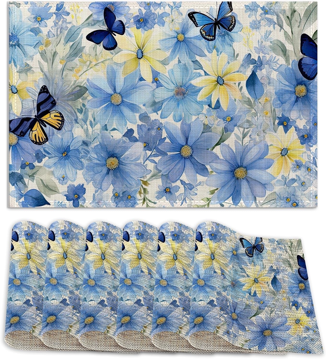 blue-butterflies-placemats-set-of-6-12x18-inch-table-mats-for-flowers-kitchen-table-washable-farmhouse-linen-table-mats-dining-decoration