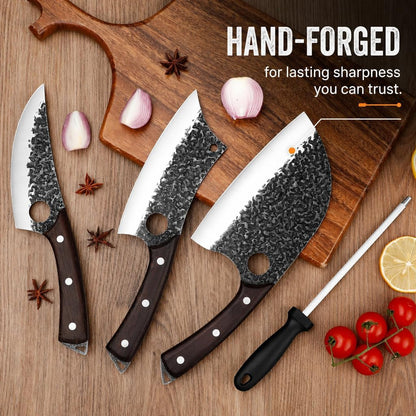Forged Butcher Knife Set: Comfortable Handle for Long Use - 3PCS Viking Kitchen Knives Set for Mens - Handmade Cooking Meat Cleaver for Cutting and Chopping5