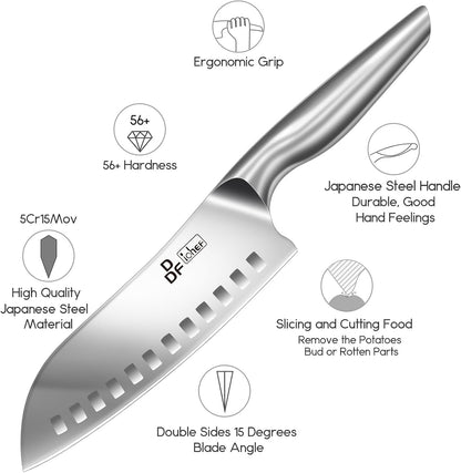 Chef Knife 7 Inch, High-Carbon Stainless Steel Santoku, Dishwasher Safe2