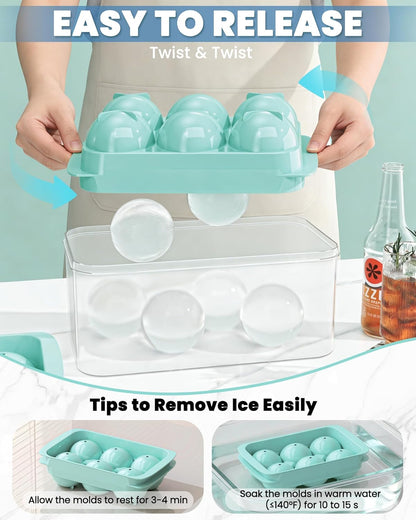 Large Ice Cube Tray for Freezer - 2 Pack Stackable round Ice Cube Molds Set, Easy to Fill & Release with Storage Bin and Tongs for Kitchen, Party, Cocktail & Coffee, Gifts for Whiskey Lover (1.93In)3