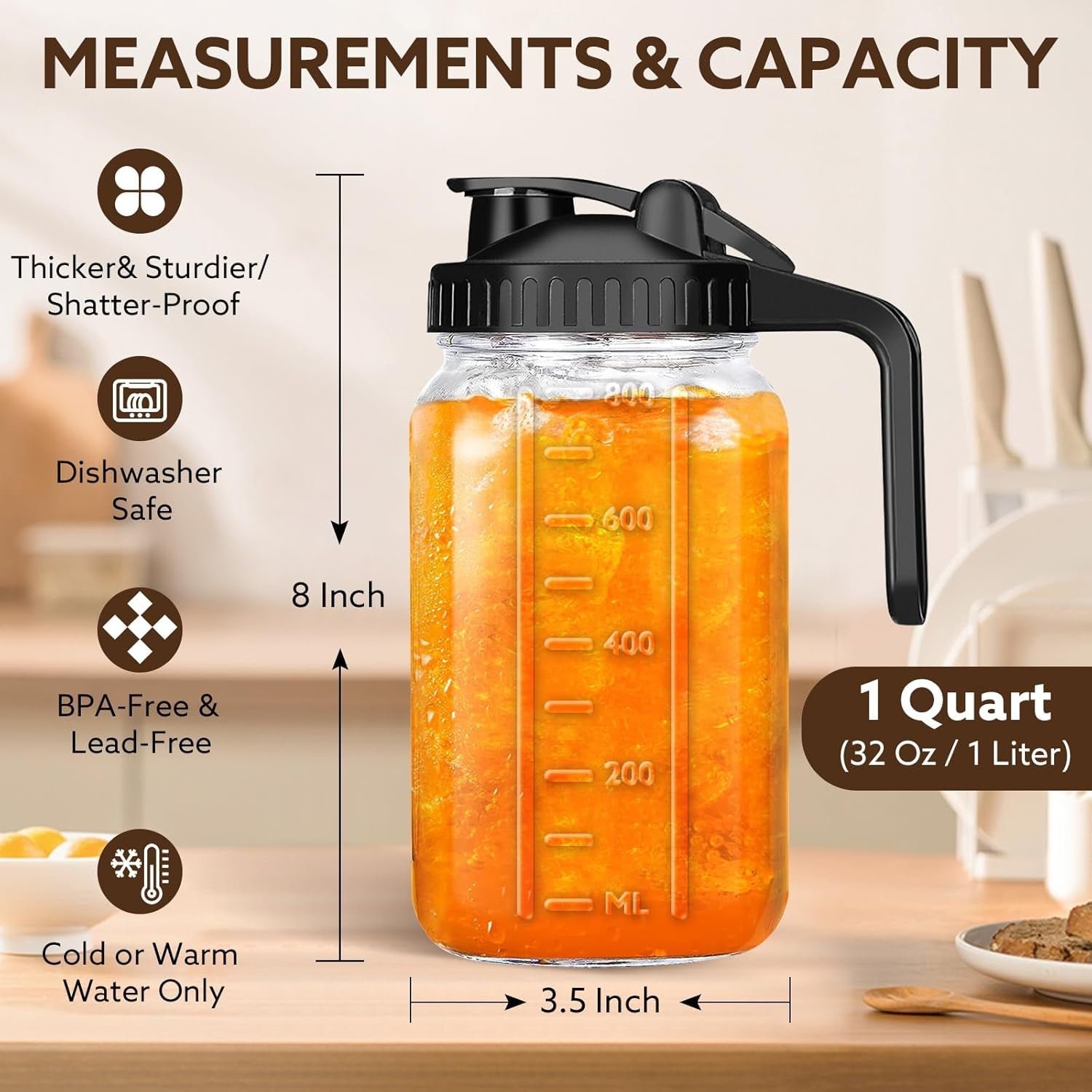 32-oz-breast-milk-pitcher-1-quart-glass-mason-jar-with-lid-bpa-free-double-leak-proof-lid-wide-mouth-thick-glass-sturdy-handle-measurement-marks-flip-cap-smooth-spout