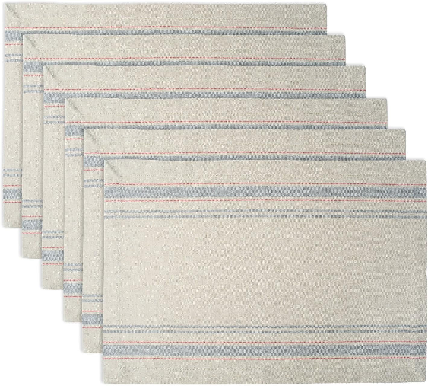 french-stripe-tabletop-collection-farmhouse-style-dining-table-linen-placemat-set-13x19-taupe-gray-6-piece