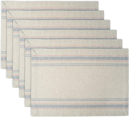 French Stripe Tabletop Collection Farmhouse Style Dining Table Linen Placemat Set, 13X19, Taupe/Gray, 6 Piece1
