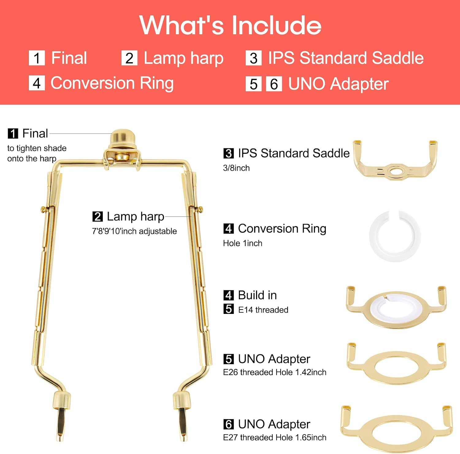 2-pack-7-8-9-10-inch-lamp-shade-harp-holder-adjustable-lamp-harp-kit-fit-3-8-ip-standard-e14-e26-e27-light-base-uno-fitter-adapter-golden-horn-frame-lampshade-bracket-golden