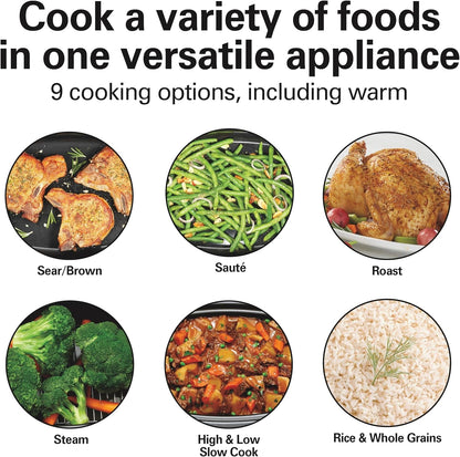 9-In-1 6 Quart Programmable Slow Cooker | Sear, Brown, Rice, Steam, Sauté, Roast, Delay Start & Keep Warm Functions | Nonstick Pfas-Free Dishwasher Safe Crock | Black2