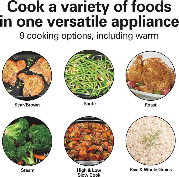 9-In-1 6 Quart Programmable Slow Cooker | Sear, Brown, Rice, Steam, Sauté, Roast, Delay Start & Keep Warm Functions | Nonstick Pfas-Free Dishwasher Safe Crock | Black2