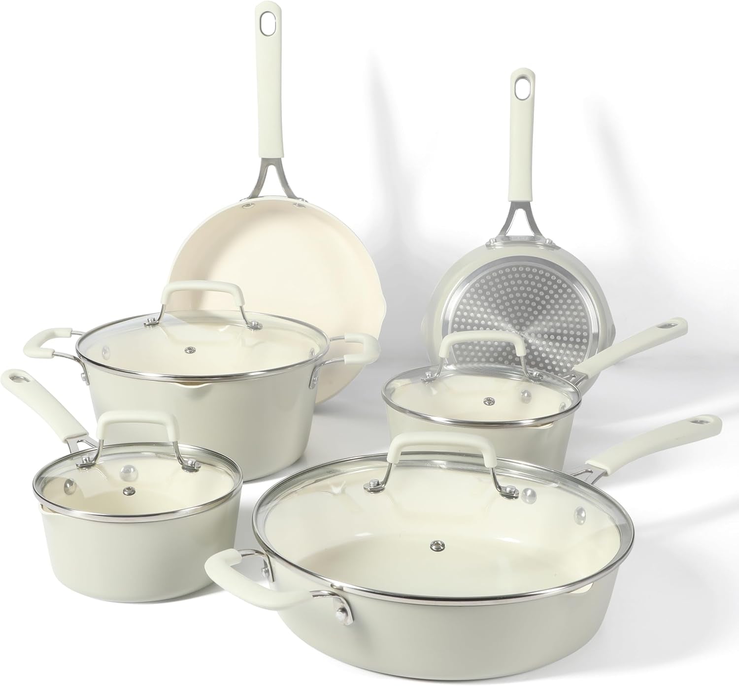 heathland-premium-nonstick-pfa-free-ceramic-interior-10-piece-tapered-aluminum-cookware-set-linen-white