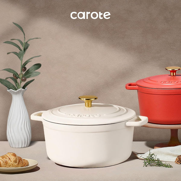 7QT White Enameled Cast Iron Dutch Oven Pot with Lid | Sourdough Bread Baking, Braising, Stews, Roasting, Healthy & Non-Toxic, Dual Handles, Oven Safe up to 500° F7