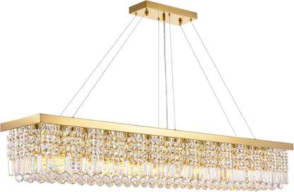 Rectangle K9 Crystal Chandelier Modern Gold Crystal Chandelier Rectangular Pendant Lighting Fixture for Dining Room Kitchen Island Bedroom L59'' X W10'' X H9''9