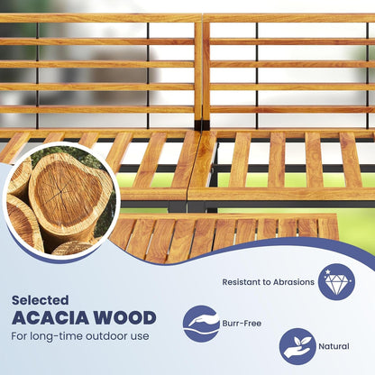 5 Pieces Patio Conversation Set, Acacia Wood Chair Set with Ottoman & Coffee Table, Comfy Seat & Back Cushions, Outdoor Wood Furniture Set for Backyard, Poolside, Garden8
