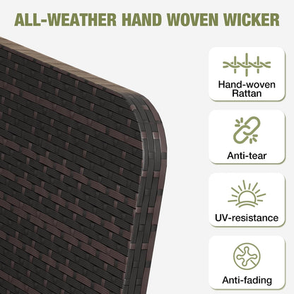 Patio Conversation Set 5 Piece, Balcony Furniture Outdoor PE Rattan Wicker Lounge Chairs with Soft Cushions, 2 Ottomans & Glass Table for Porch Lawn, Brown (Army Green Cushions5