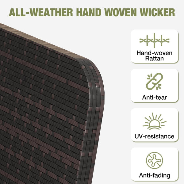 Patio Conversation Set 5 Piece, Balcony Furniture Outdoor PE Rattan Wicker Lounge Chairs with Soft Cushions, 2 Ottomans & Glass Table for Porch Lawn, Brown (Army Green Cushions5