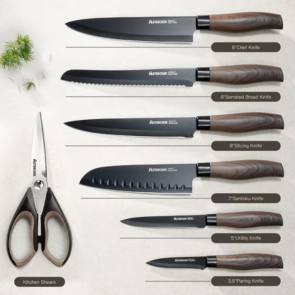 Knife Set, 13-Piece Kitchen Knives Set with 6 Blade Guards, Black Anti-Rust & Non-Stick Coating, Dishwasher Safe Stainless Steel Knives, Ergonomic Handle, Perfect for Holiday Gifts3