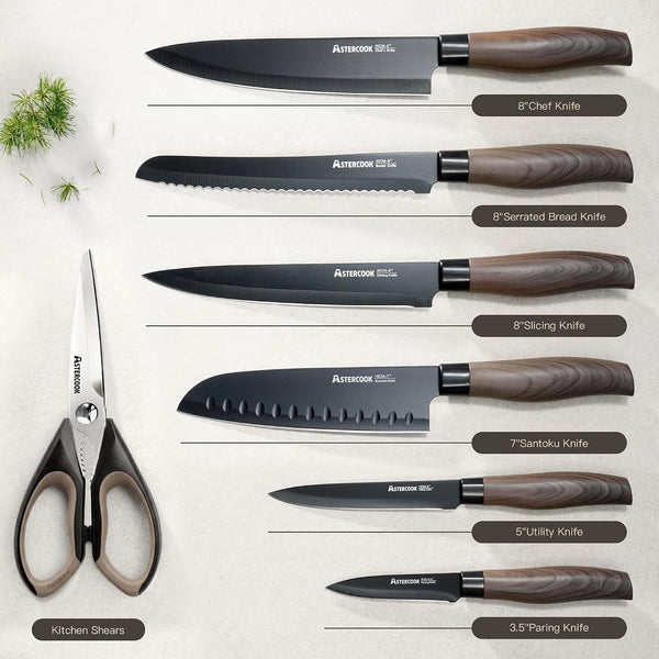 Knife Set, 13-Piece Kitchen Knives Set with 6 Blade Guards, Black Anti-Rust & Non-Stick Coating, Dishwasher Safe Stainless Steel Knives, Ergonomic Handle, Perfect for Holiday Gifts3