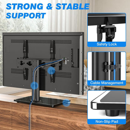 Universal TV Stand for 27-60 Inch Tvs, Holds up to 88 Lbs | Tempered Glass Base, Height Adjustable, Max VESA 400X400Mm, Flat & Curved Screens, Ideal for Bedroom & Living Room5