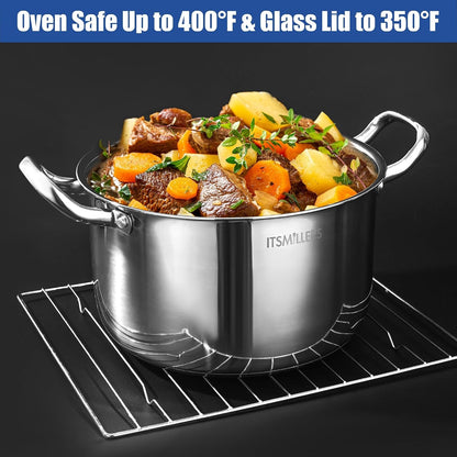 Stainless Steel Stock Pot - 8 Quart, Soup Pot Induction Compatible, Cooking Pot with Riveted Handle, Oven & Dishwasher Safe6