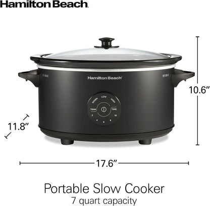 7 Quart Set & Forget Portable Programmable Slow Cooker | 15 Cooking Options with 5 Time and 3 Heat Functions | Lid Latch | Dishwasher Safe Stoneware Crock & Glass Lid | Black | 336708