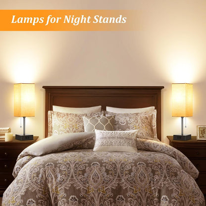 15'' Bedside Table Lamp for Bedroom Small Night Light Lamps for Night Stand | Pull Chain Table Lamps for Night Stands with AC Outlet，Desk Lamp with 2 Bulbs Lamp for Living Room Kids Room Office Decor5