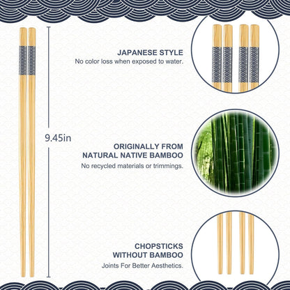 10Pairs Bamboo Chopsticks Reusable | Dishwasher Safe | Non Slip | Chinese -（9.45In）4
