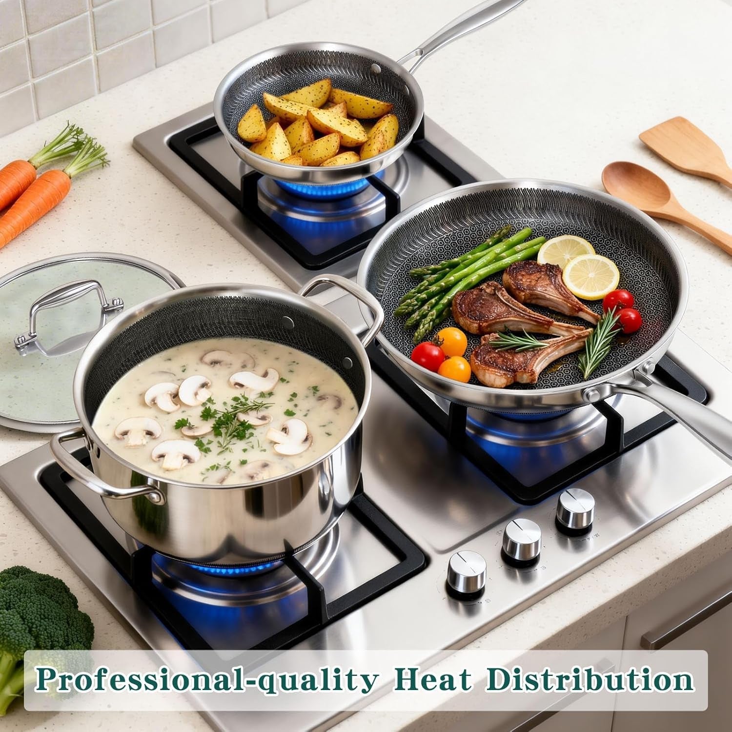 14-piece-hybrid-stainless-steel-cookware-set-with-3-silicone-trivets-heavy-duty-pots-and-pans-set-induction-compatible-oven-dishwasher-safe-pfoa-free