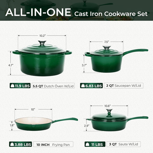 7Pcs Enameled Cast Iron Cookware Sets, Emerd | Non Toxic Pots and Pans Set, Induction Compatible, PFOA & PFAS Free7