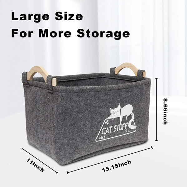 Cat Toy Box, Cat Toy Storage Basket with Handles, Felt Pet Toy Basket Pet Supplies Storage Bin, Perfect for Organizing Cat Toys and Accessories3