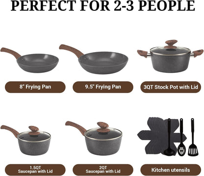 15-Piece Ceramic Nonstick Pots and Pans Set, Induction PFAS Free | Gray Kitchen Cookware Set, Stay-Cool Handles, PFAS & PFOA Free, Non-Toxic, Gas & Electric Stovetop, Easy Clean4