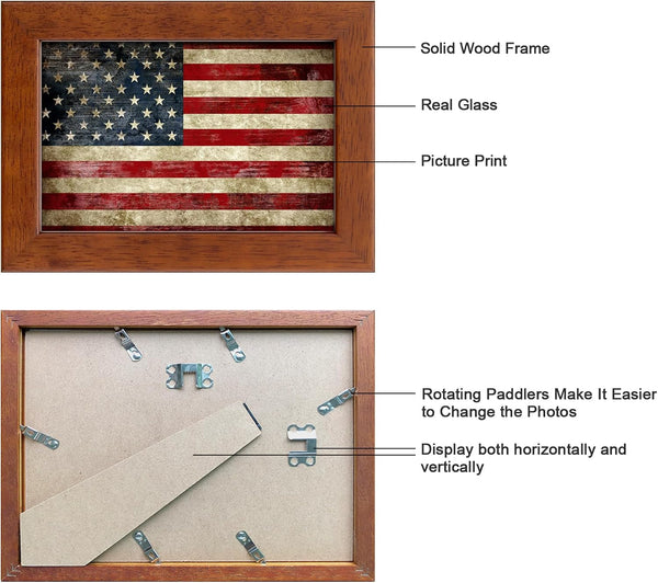 4X6 Picture Frame Set of 2 Made of Solid Wood Photo Frame with Real Glass for Pictures 4X6 without Mat, Wall Mount or Tabletop Gallery Photo Frames,Brown2