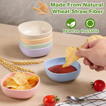 6 Pack Wheat Straw Soy Sauce Dishes, 4.5 OZ Small Dessert Bowls, Unbreakable Dipping Bowl, Pinch Bowls Set, Dipping Sauce Cups, Mini Prep Bowls, Dip Bowls for Side Dish, Ketchup, Soy, BBQ4