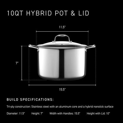 Hexclad 10QT Hybrid Nonstick Braiser Stock Pot with Lid, Induction Ready | Stay-Cool Handles, Dishwasher and Oven Safe up to 900°F, Compatible with All Cooktops3