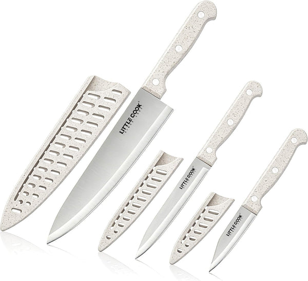 LITTLE COOK 3 Piece Knife Set, Chef Knife Set with Sheaths, Wheat Handle | Innovative Wheat Handle1