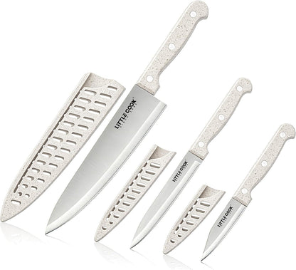 LITTLE COOK 3 Piece Knife Set, Chef Knife Set with Sheaths, Wheat Handle1