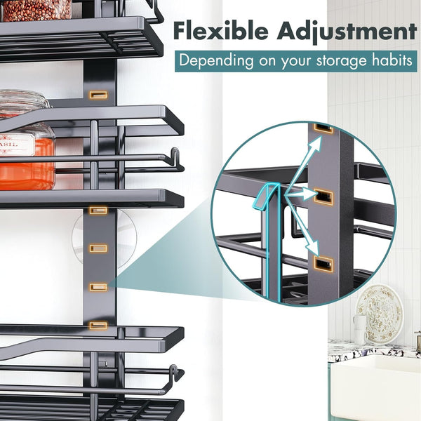 over the Door Pantry Organizer，9-Tier over the Door Organizer with Adjustable Basket，Metal Hanging Pantry Organizers and Storage for Kitchen, Back of Door Seasoning Rack (Black)5