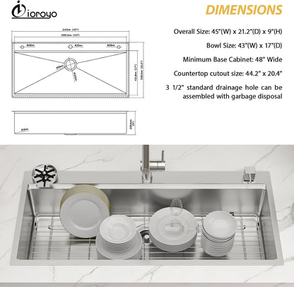 45 Inch Drop in Workstation Sink 45"X22" Topmount Kitchen Sink6