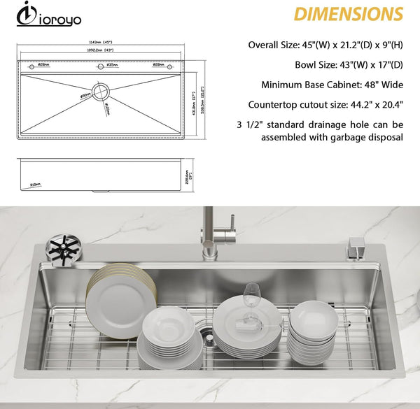45 Inch Drop in Workstation Sink 45"X22" Topmount Kitchen Sink6