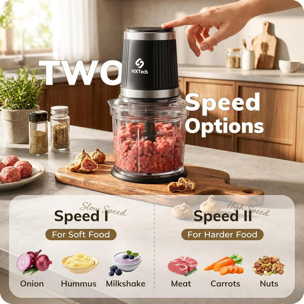 4 Cup Food Processor Set: 2-Speed Electric Food Chopper with 2 Bowls | Mini Food Processor with 2 Pack 420 Stainless Steel 4-Layer Blades, Small Meat Processor for Fruit, Onion, Salsa, Vegetable4