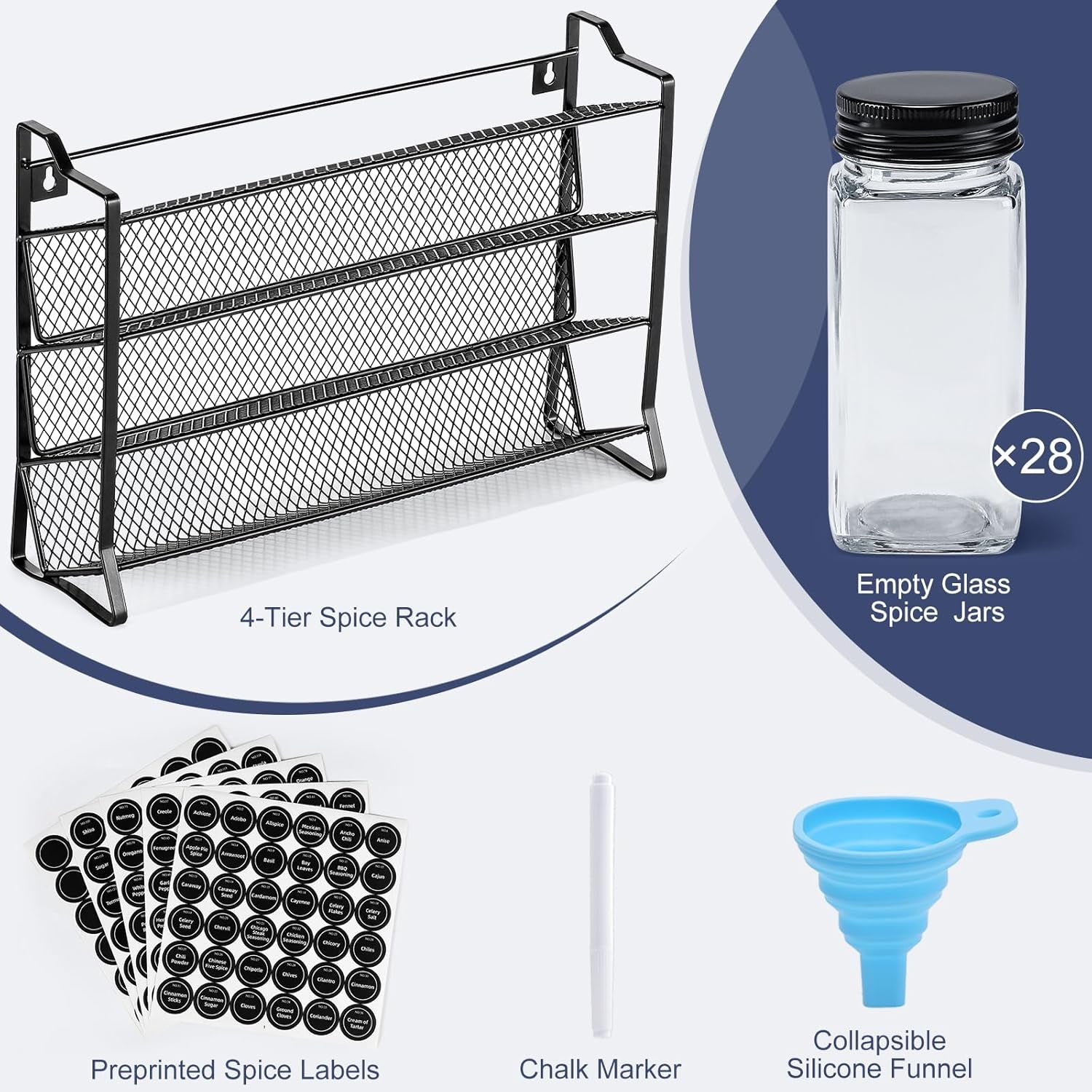 spice-rack-organizer-for-cabinet-spice-organizer-with-28-empty-spice-jars-with-black-lids-funnel-spice-labels-seasoning-organizer-for-countertop-cabinet-kitchen-pantry-cupboard