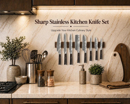 Damascus Kitchen Knife Set, Damascus Steel, Brown Handle | Stainless Steel, Damascus Pattern, Roll Bag, for Meat Processing and Everyday Kitchen Prep3