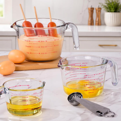 10 Pack Glass Measuring Cup Set with Lids, Stackable Handled Liquid Cups in 1, 2, 4 Cup Sizes, Comes with 6 Size Measuring Spoons and Strainer, Kitchen Nesting Baking Measuring Tools7