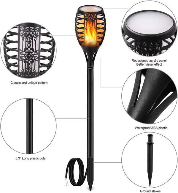 Low Voltage Torch Landscape Lights 12V Outdoor Wired LED Torches Pathway Lights IP65 Waterproof Flickering Flame Torch Light Low Voltage Landscape Lighting Christmas Decoration Light (6Pack)4