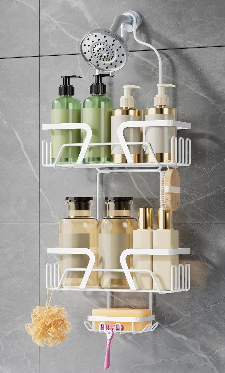 white-shower-organizer-hanging-2-over-the-shower-head-caddies-soap-dish-stainless-steel-rust-free-bath-organizer