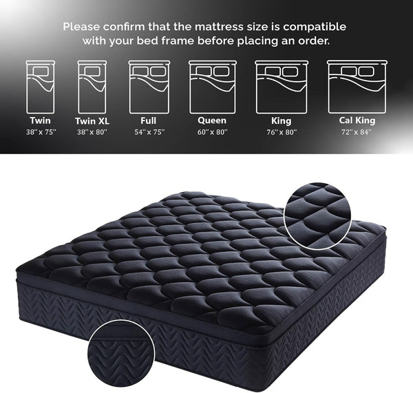Premium 12 Inch King Mattress - Black Diamond Quilted, Individual Pocket Spring & Memory Foam Top, Cooling & Pressure Relief, Bed in a Box8
