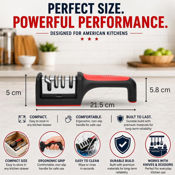 4 Stage Manual Knife Sharpener for Kitchen, 4 in 1 Scissor Sharpener Helps Repair, Restore, Polish Blades and Cut-Resistant with Non-Slip Grip3